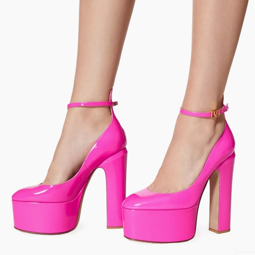 Valentino Garavani Tan-Go patent-leather platform pumps Size 38 Pink